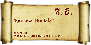 Nyemecz Benkő névjegykártya